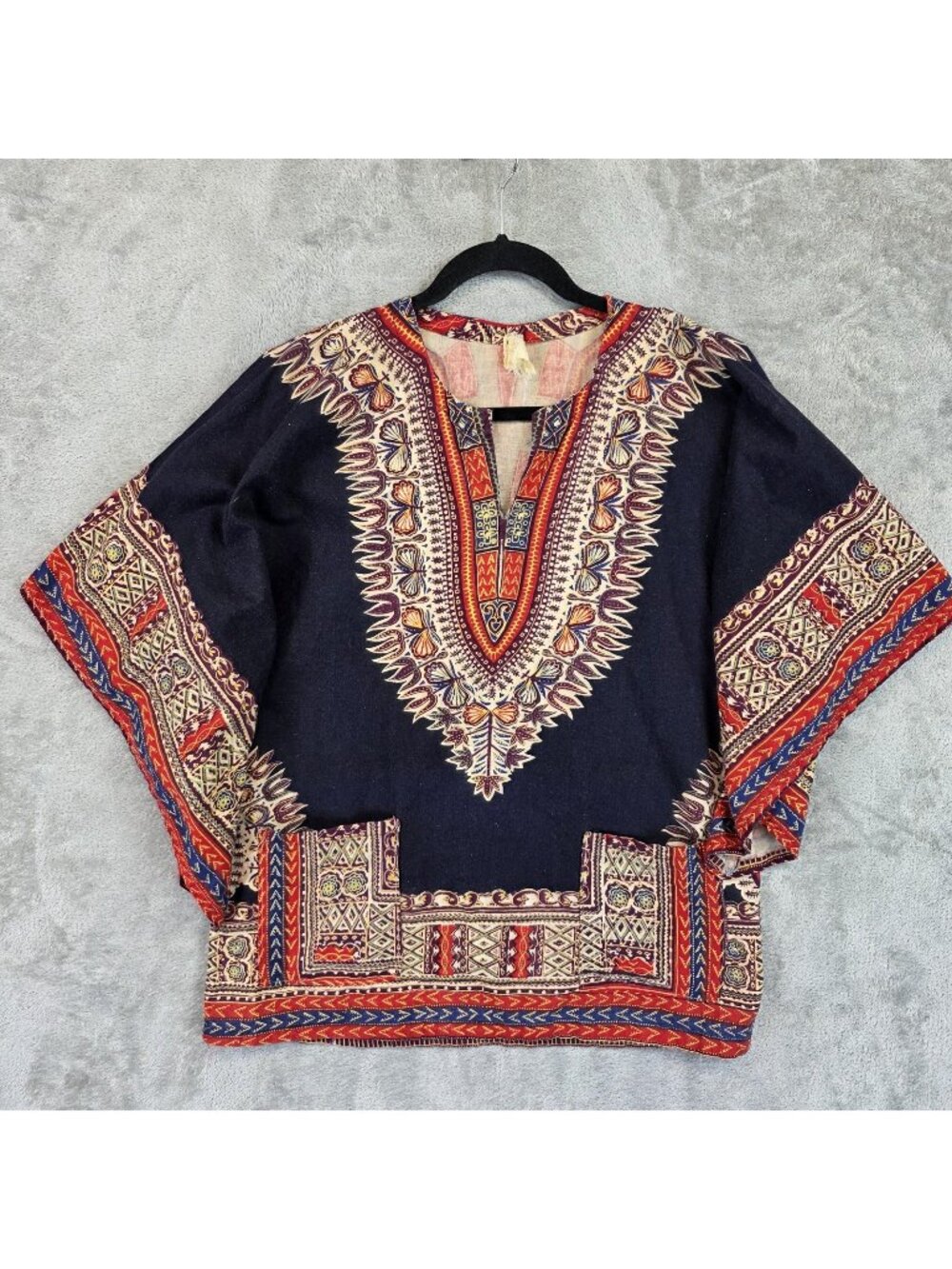 Handmade Shirt Mens S Multicolor Dashiki V Neck Short Sleeve Cotton Pockets